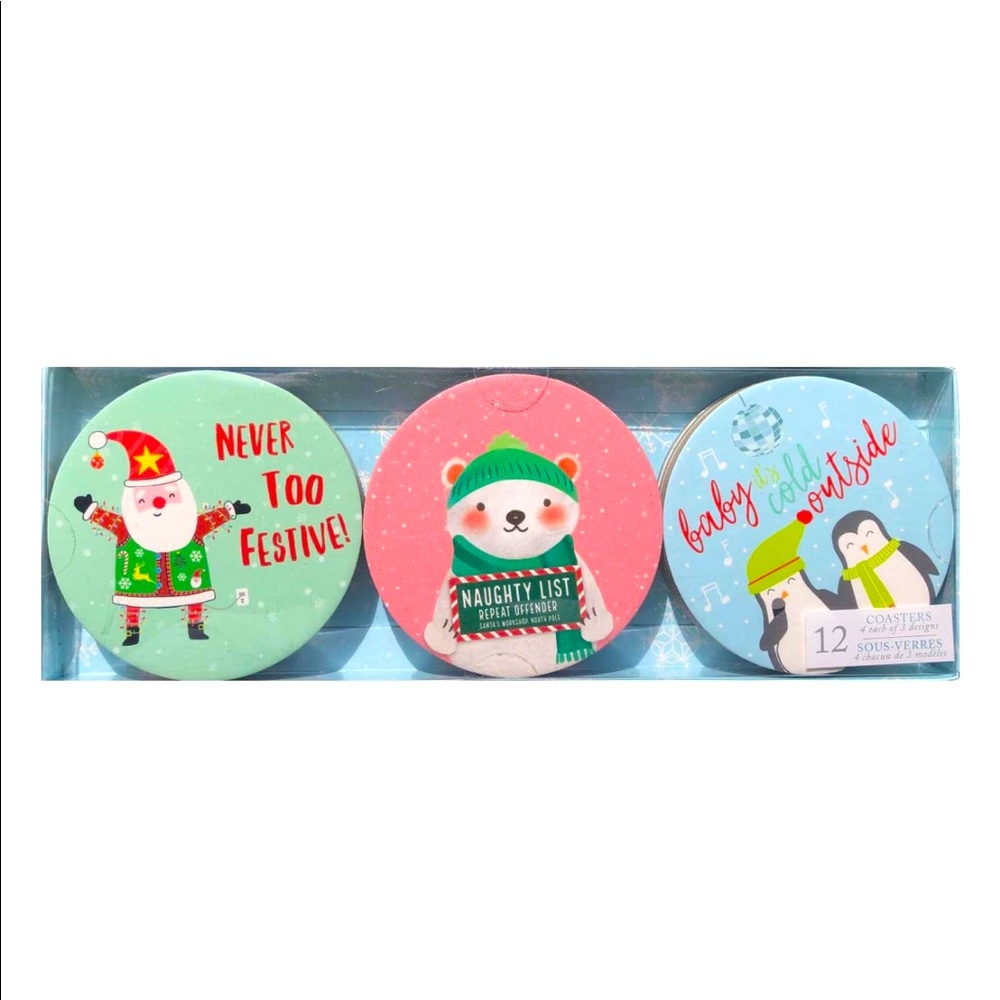 Molly & Rex Boxed Christmas Snow Cork-Based Coasters (10382), 12 ct